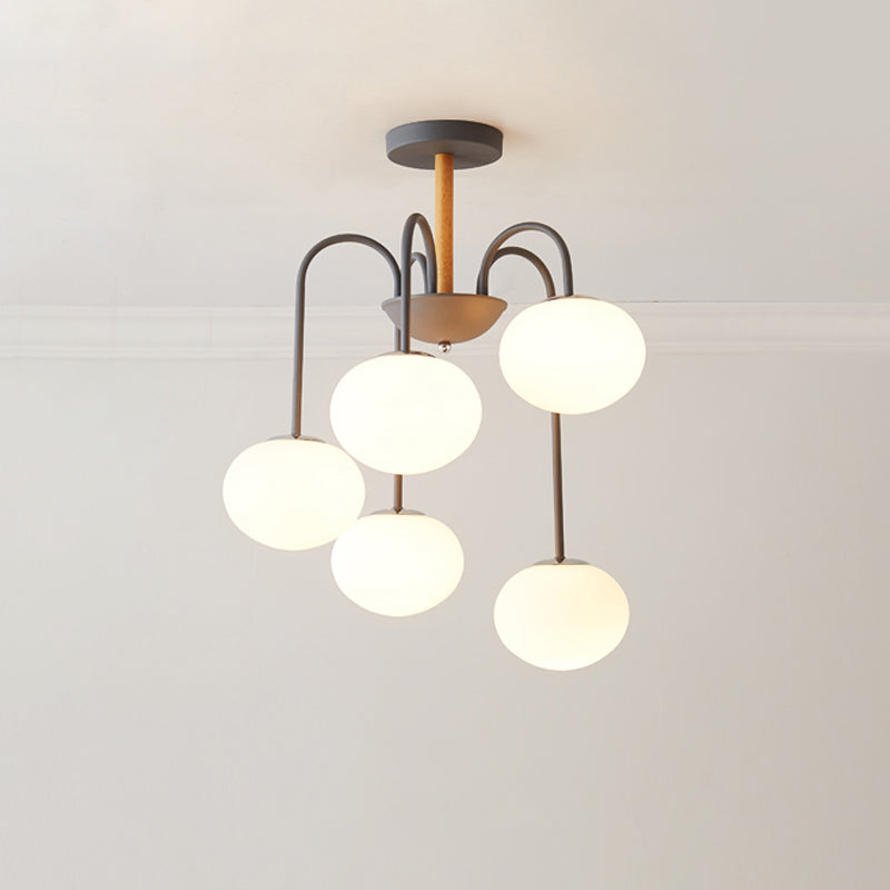 Contemporary White Glass Chandelier With Gray/Green Suspension Light - 3/5 Lights