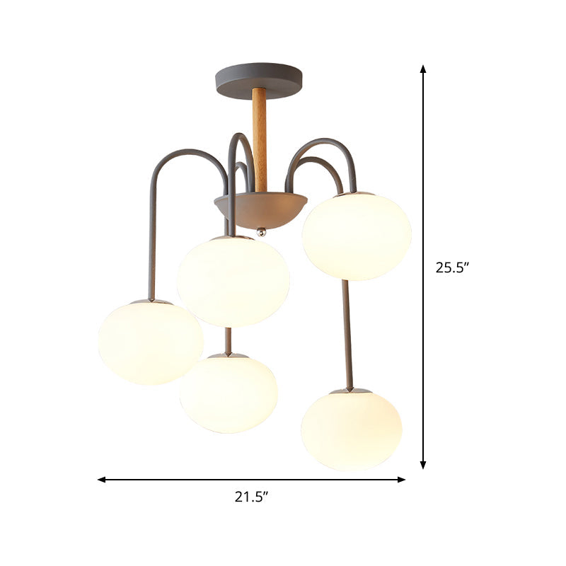 Contemporary White Glass Chandelier With Gray/Green Suspension Light - 3/5 Lights