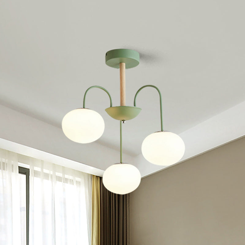 Contemporary Dome White Glass Chandelier - 3/5 Lights - Gray/Green Suspension Light