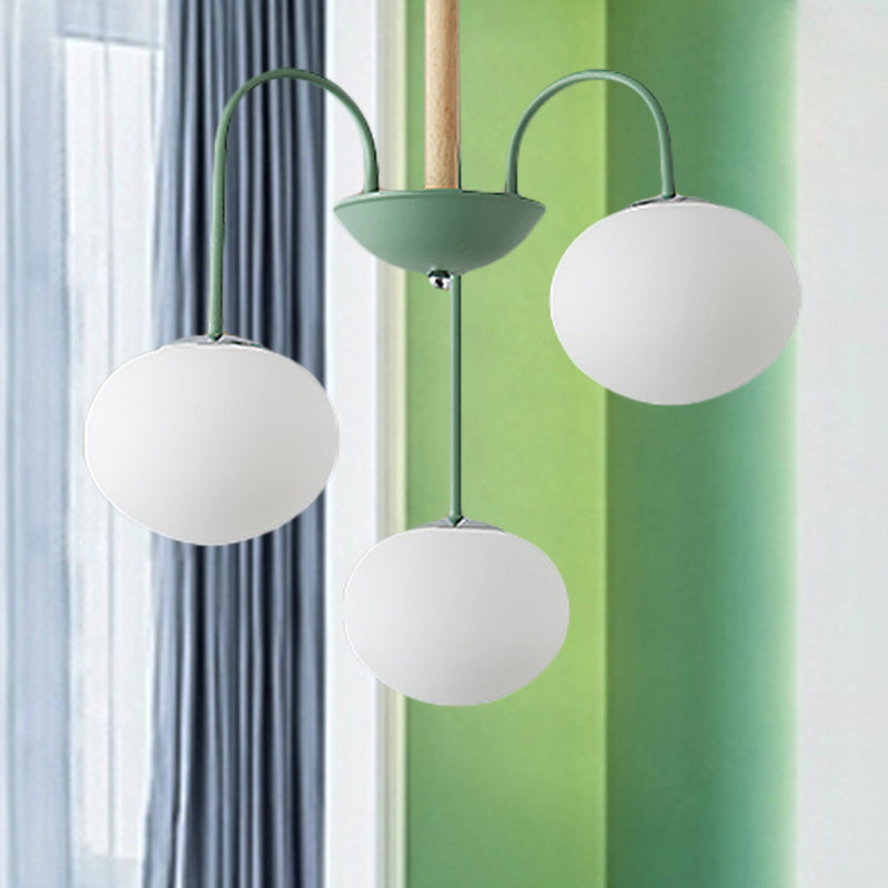 Contemporary Dome White Glass Chandelier - 3/5 Lights - Gray/Green Suspension Light