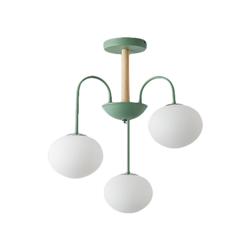 Contemporary Dome White Glass Chandelier - 3/5 Lights - Gray/Green Suspension Light