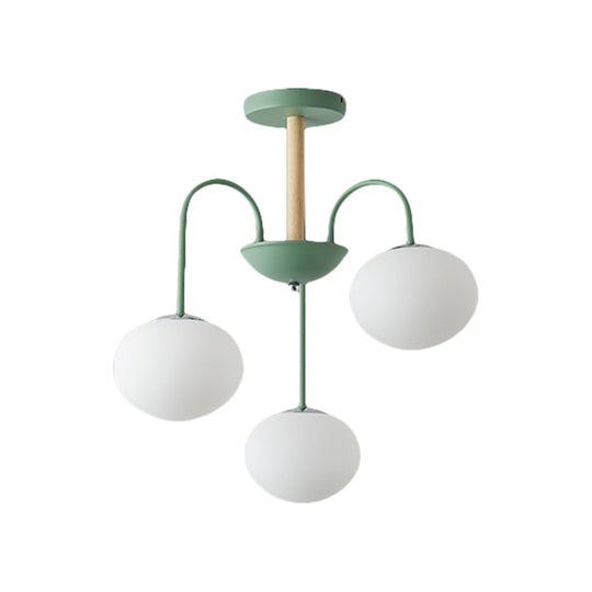 Contemporary White Glass Chandelier With Gray/Green Suspension Light - 3/5 Lights