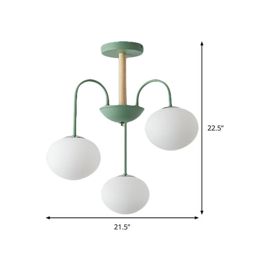 Contemporary Dome White Glass Chandelier - 3/5 Lights - Gray/Green Suspension Light