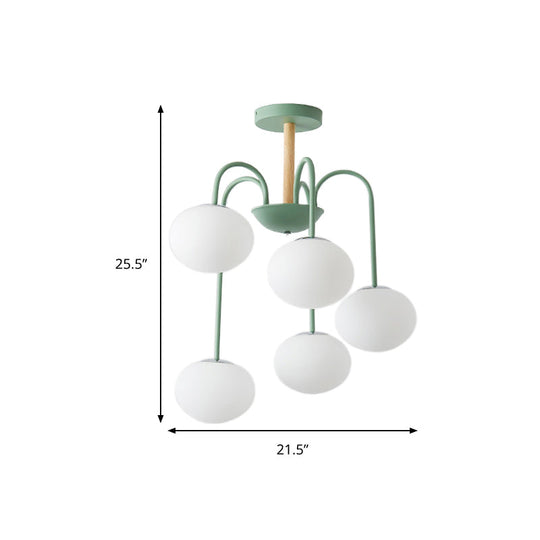 Contemporary Dome White Glass Chandelier - 3/5 Lights - Gray/Green Suspension Light