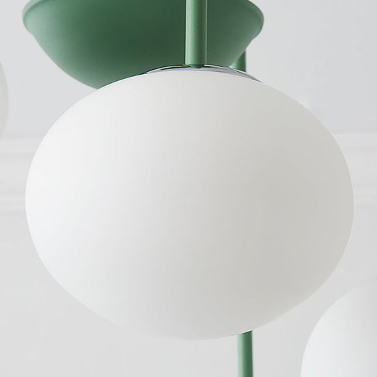 Contemporary Dome White Glass Chandelier - 3/5 Lights - Gray/Green Suspension Light