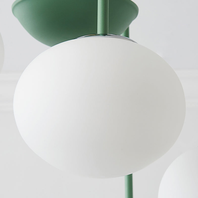 Contemporary White Glass Chandelier With Gray/Green Suspension Light - 3/5 Lights