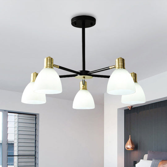 Modern Golden Chandelier Ceiling Pendant Light - Milky Glass Dome, 5/6/8 Lights