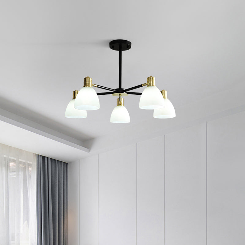 Modern Golden Chandelier Ceiling Pendant Light - Milky Glass Dome, 5/6/8 Lights