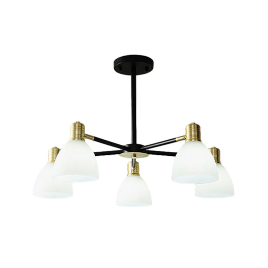 Modern Golden Chandelier Ceiling Pendant Light - Milky Glass Dome, 5/6/8 Lights