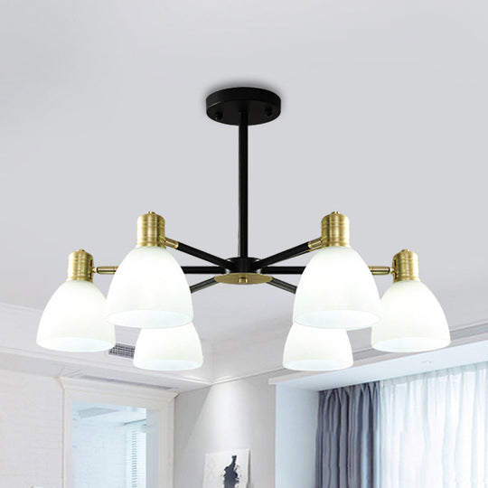 Modern Golden Chandelier Ceiling Pendant Light - Milky Glass Dome, 5/6/8 Lights