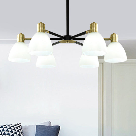 Modern Golden Chandelier Ceiling Pendant Light - Milky Glass Dome, 5/6/8 Lights