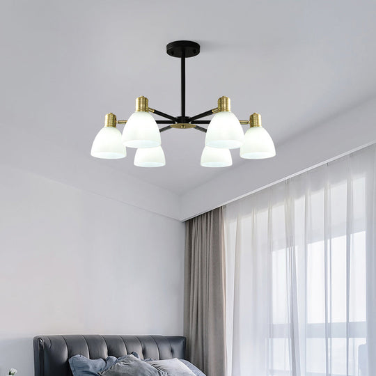 Modern Golden Chandelier Ceiling Pendant Light - Milky Glass Dome, 5/6/8 Lights