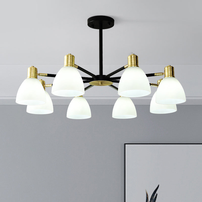 Modern Golden Chandelier Ceiling Pendant Light - Milky Glass Dome, 5/6/8 Lights