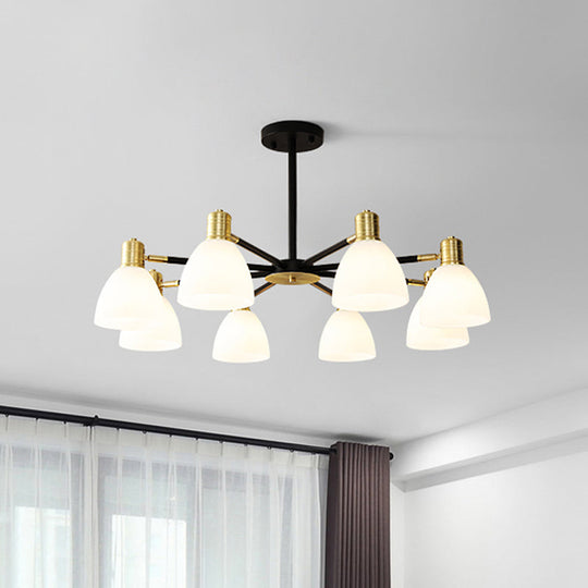 Modern Golden Chandelier Ceiling Pendant Light - Milky Glass Dome, 5/6/8 Lights