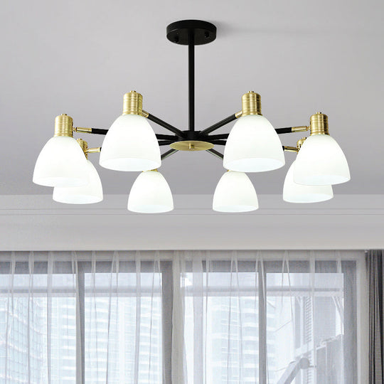 Modern Golden Chandelier Ceiling Pendant Light - Milky Glass Dome, 5/6/8 Lights