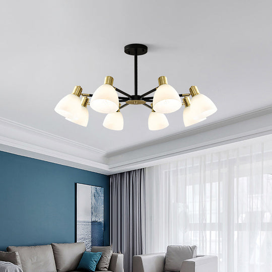 Modern Golden Chandelier Ceiling Pendant Light - Milky Glass Dome, 5/6/8 Lights