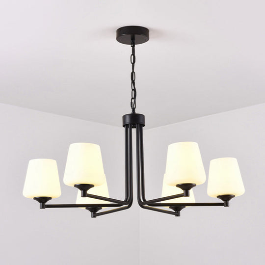 Nordic Cone Ceiling Pendant Light - White Glass 6/8/10 Heads Black Finish Stylish And Elegant For