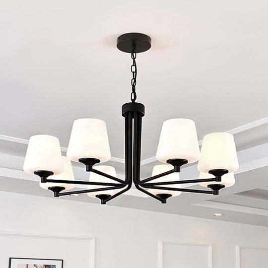 Nordic Cone Ceiling Pendant Light - White Glass 6/8/10 Heads Black Finish Stylish And Elegant For