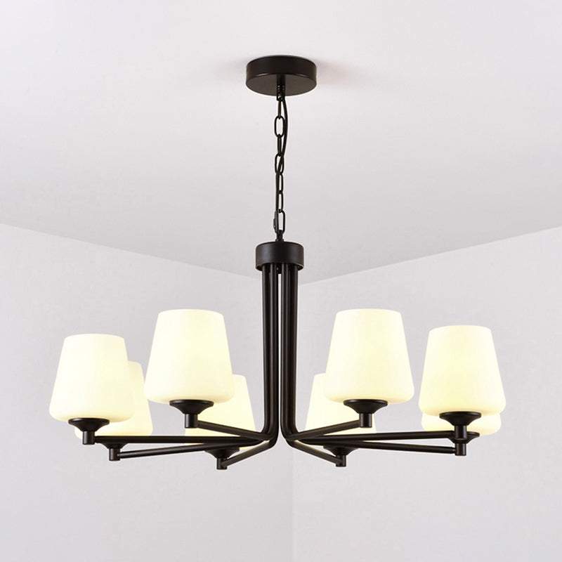 Nordic Cone Ceiling Pendant Light - White Glass 6/8/10 Heads Black Finish Stylish And Elegant For