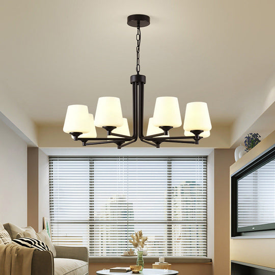 Nordic Cone Ceiling Pendant Light - White Glass 6/8/10 Heads Black Finish Stylish And Elegant For