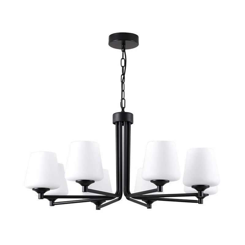 Nordic Cone Ceiling Pendant Light - White Glass 6/8/10 Heads Black Finish Stylish And Elegant For