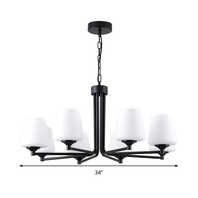 Nordic Cone Ceiling Pendant Light - White Glass 6/8/10 Heads Black Finish Stylish And Elegant For