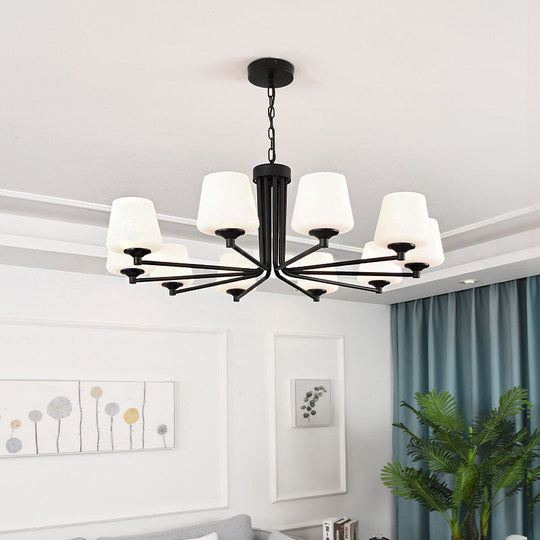 Nordic Cone Ceiling Pendant Light - White Glass 6/8/10 Heads Black Finish Stylish And Elegant For