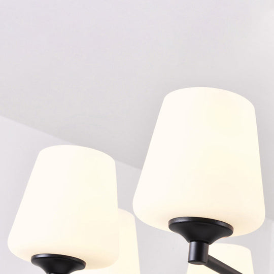 Nordic Cone Ceiling Pendant Light - White Glass 6/8/10 Heads Black Finish Stylish And Elegant For