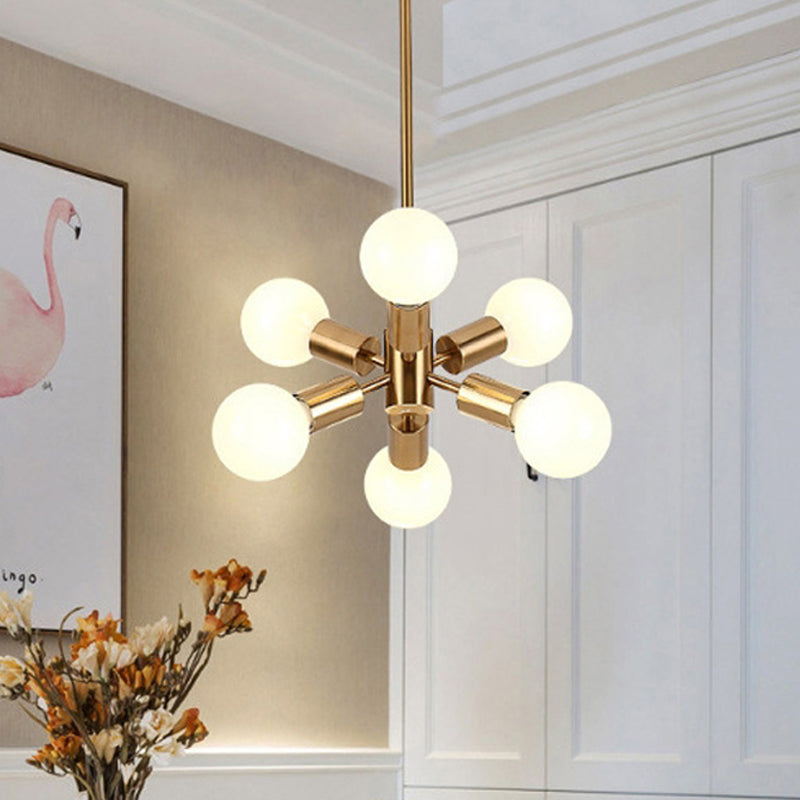 Golden 6-Head Metal Chandelier Pendant Light For Dining Room - Modernist Style