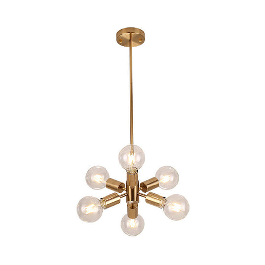 Golden 6-Head Metal Chandelier Pendant Light For Dining Room - Modernist Style