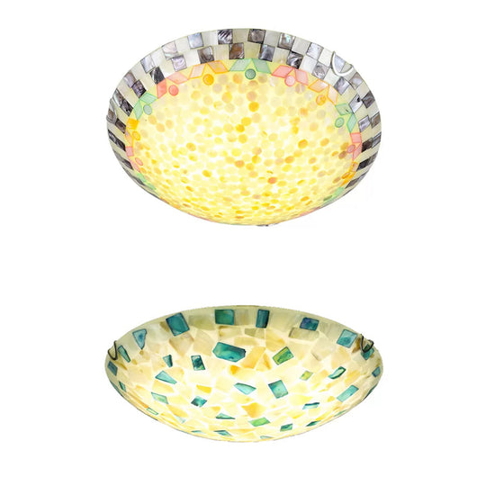 Tiffany Ceiling Light Medium Flush Mount Fixture - Decorative Mosaic Bowl Shade For Bedrooms