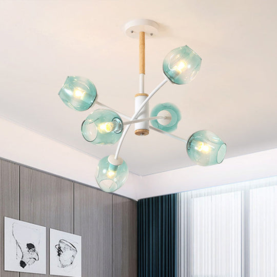 Contemporary Dome Living Room Chandelier: Blue/Tan Glass, 6/8 Lights, Stylish Pendant Light