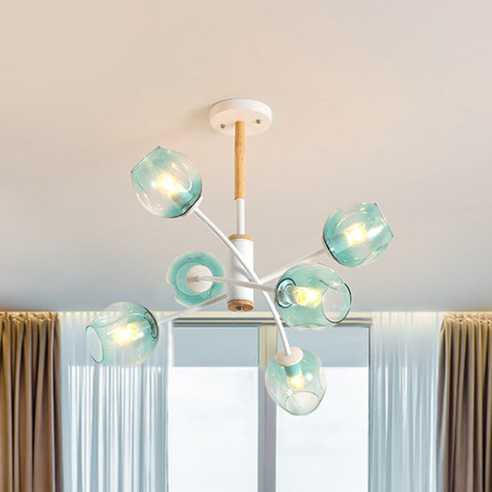 Contemporary Dome Living Room Chandelier: Blue/Tan Glass, 6/8 Lights, Stylish Pendant Light