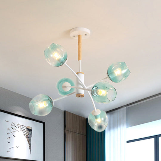 Contemporary Dome Chandelier With Blue/Tan Glass 6/8 Lights - Stylish Pendant Light For Living Room