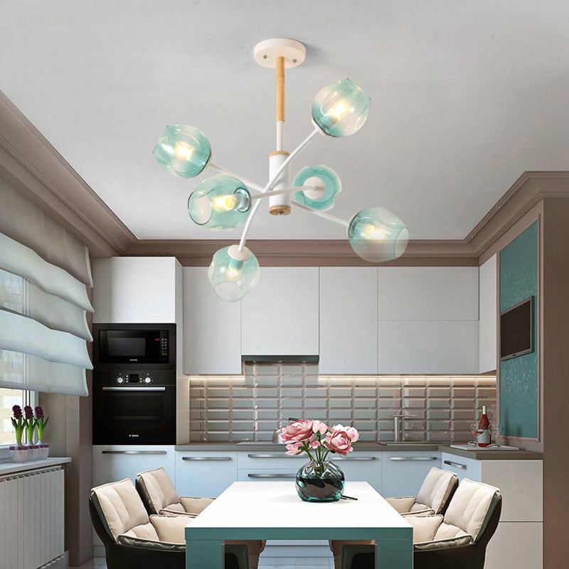 Contemporary Dome Living Room Chandelier: Blue/Tan Glass, 6/8 Lights, Stylish Pendant Light