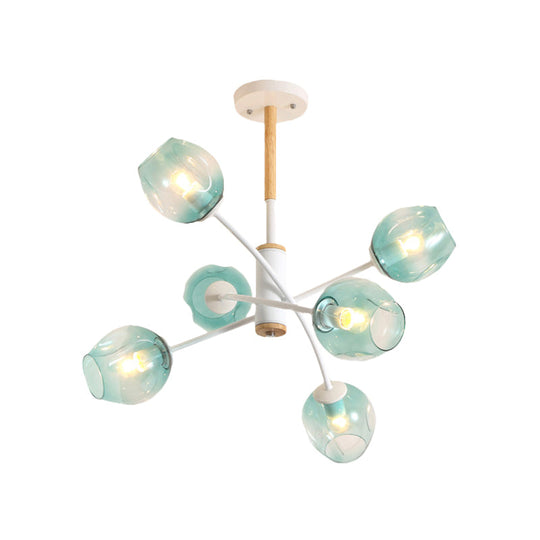 Contemporary Dome Living Room Chandelier: Blue/Tan Glass, 6/8 Lights, Stylish Pendant Light