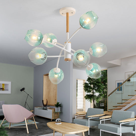 Contemporary Dome Living Room Chandelier: Blue/Tan Glass, 6/8 Lights, Stylish Pendant Light