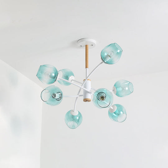 Contemporary Dome Chandelier With Blue/Tan Glass 6/8 Lights - Stylish Pendant Light For Living Room