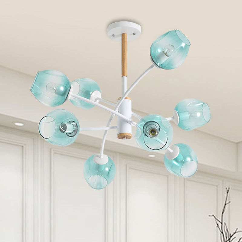 Contemporary Dome Living Room Chandelier: Blue/Tan Glass, 6/8 Lights, Stylish Pendant Light