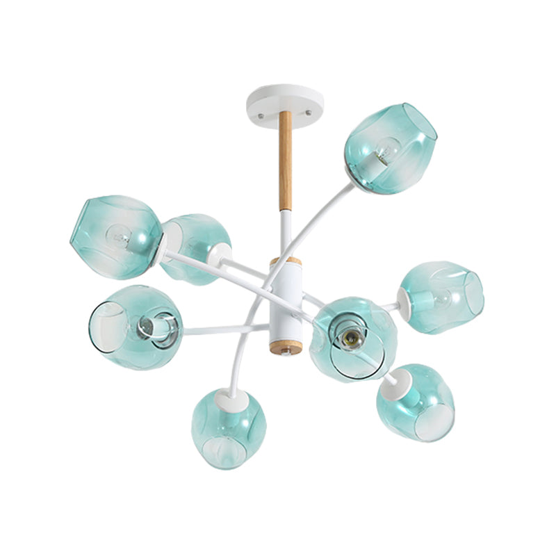 Contemporary Dome Living Room Chandelier: Blue/Tan Glass, 6/8 Lights, Stylish Pendant Light