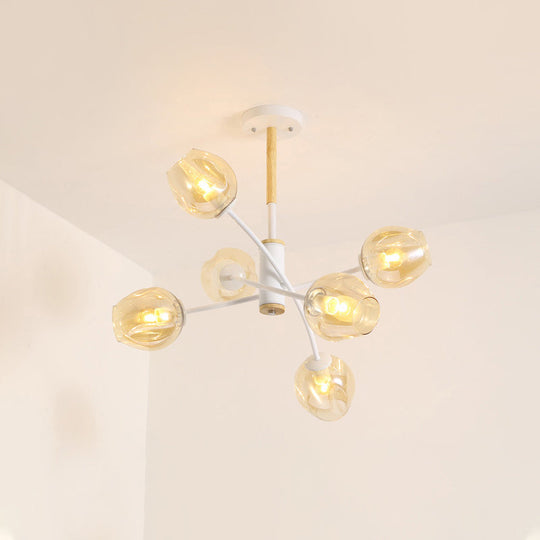 Contemporary Dome Living Room Chandelier: Blue/Tan Glass, 6/8 Lights, Stylish Pendant Light