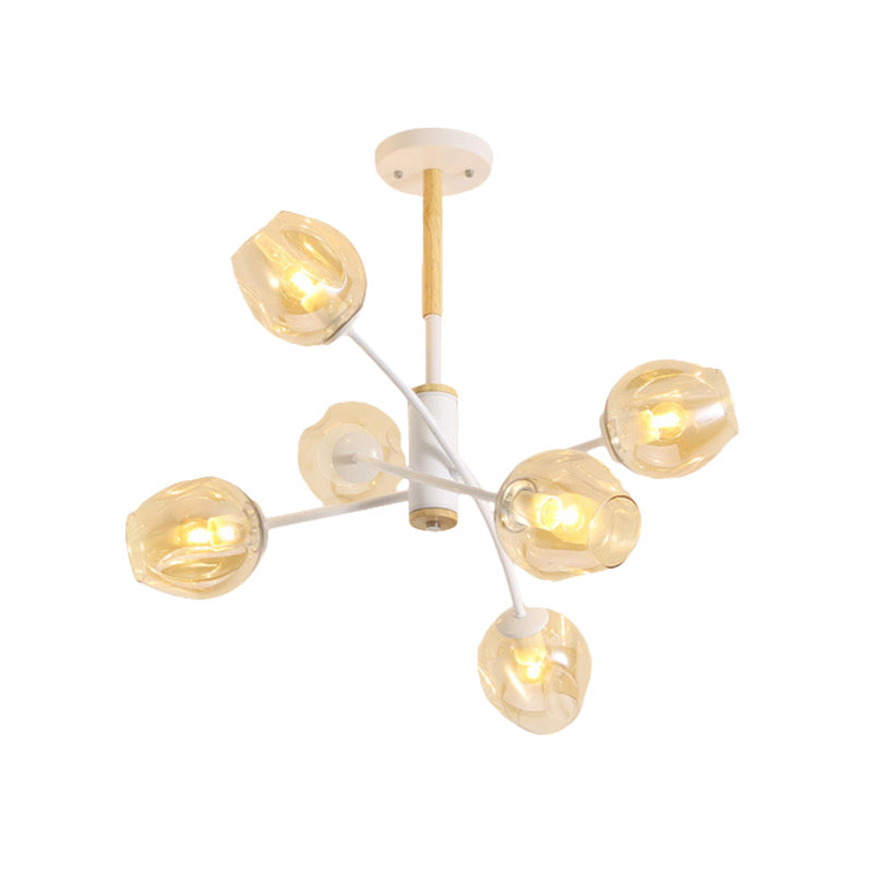 Contemporary Dome Living Room Chandelier: Blue/Tan Glass, 6/8 Lights, Stylish Pendant Light