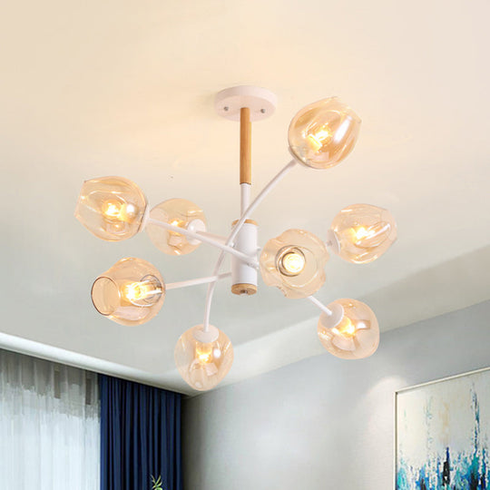 Contemporary Dome Living Room Chandelier: Blue/Tan Glass, 6/8 Lights, Stylish Pendant Light