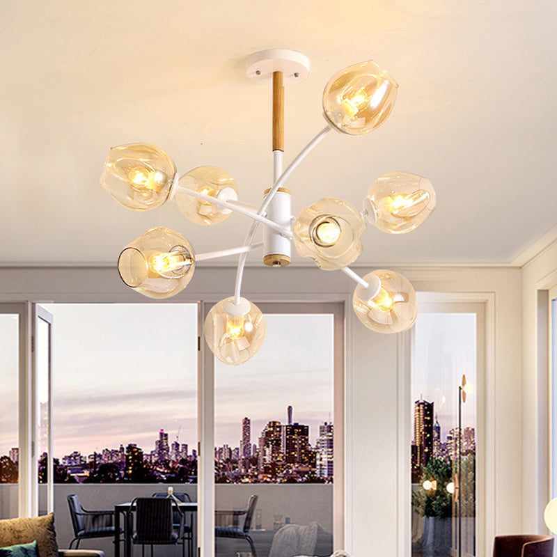 Contemporary Dome Living Room Chandelier: Blue/Tan Glass, 6/8 Lights, Stylish Pendant Light