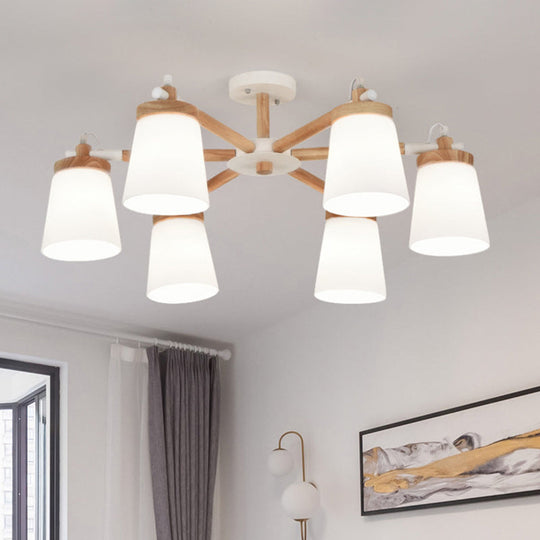 Nordic Style Conical Chandelier - 6/8 Lights White Hanging Light With Frosted Glass Ideal For Living