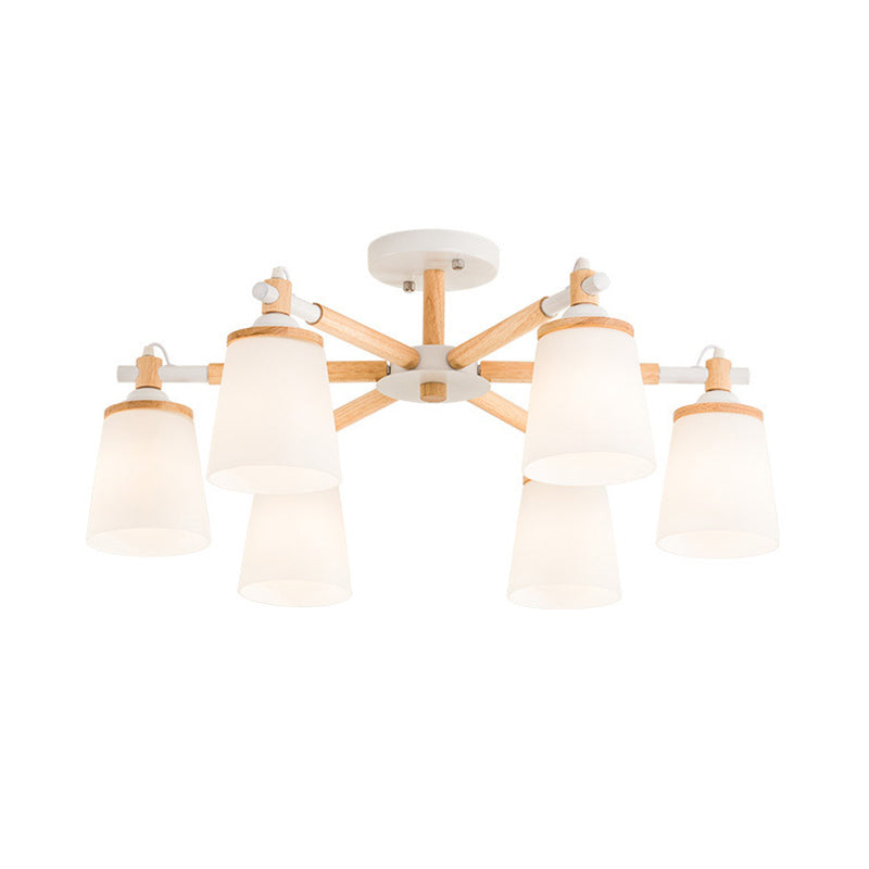 Nordic Style Conical Chandelier - 6/8 Lights White Hanging Light With Frosted Glass Ideal For Living