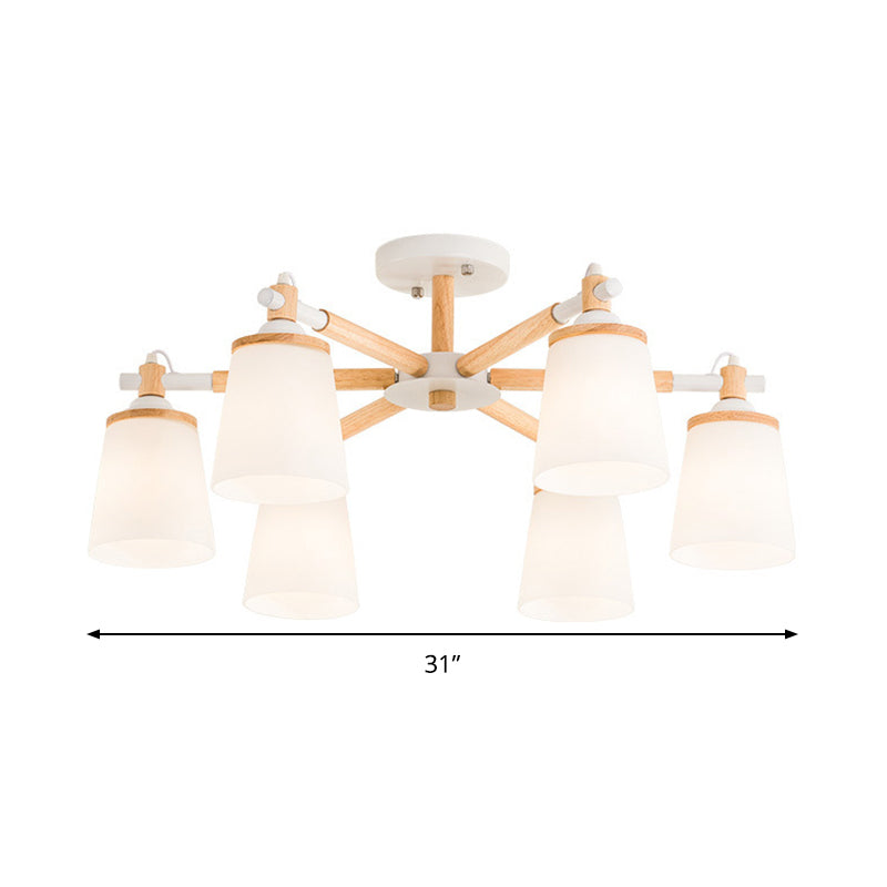 Nordic Style Conical Chandelier - 6/8 Lights White Hanging Light With Frosted Glass Ideal For Living