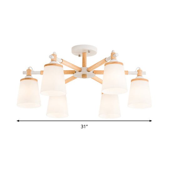 Nordic Style Conical Chandelier - 6/8 Lights White Hanging Light With Frosted Glass Ideal For Living