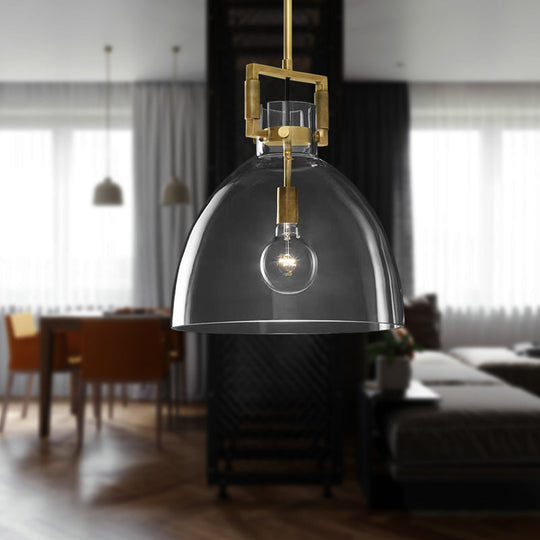 Postmodern Brass Pendant Light with Clear Glass Shade - Dome/Globe/Cone Design, 12"/12.5"/14" Wide