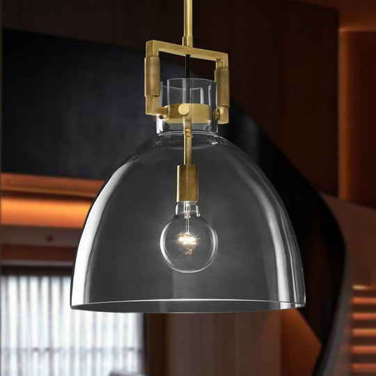 Postmodern Brass Pendant Light with Clear Glass Shade - Dome/Globe/Cone Design, 12"/12.5"/14" Wide